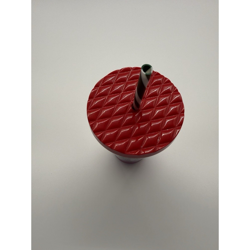 Starbucks Red Glitter Christmas Tumbler BPA free Green Stripe Straw 16 oz - Picture 2 of 11